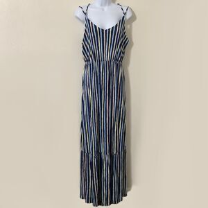 Papermoon Navy Striped Maxi Dress with Pastel Accents